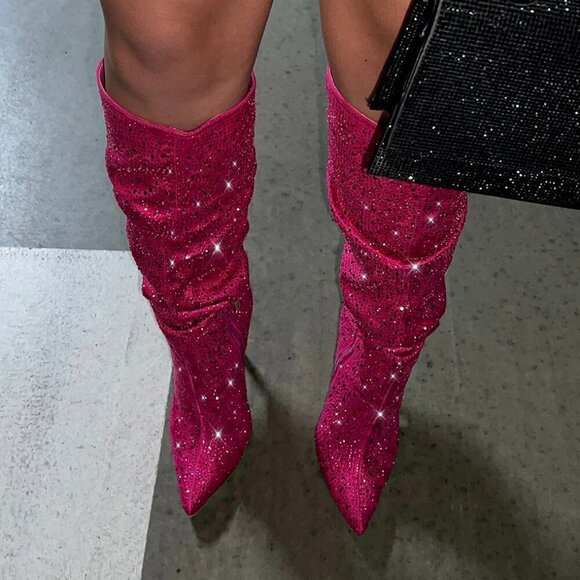 Hot Pink Sexy Women's Bow Decor Point Toe Stiletto Heeled Pumps - Picture 3 of 6